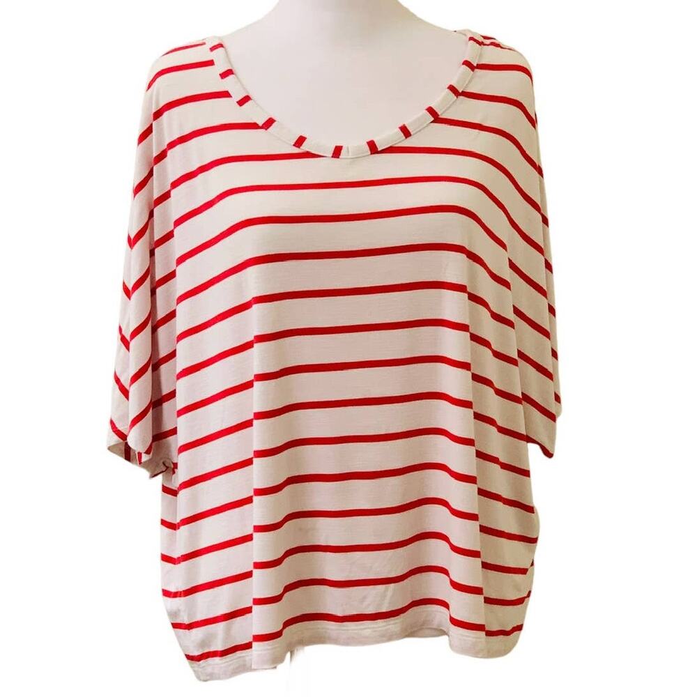 Zenergy by Chico's Red & White Striped V-Neck Top, Fashion Size 2, US Size 12